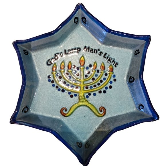 Star Of David Glass Dish Celebrate Hanukkah Menorah God's Lamp Man's Light - Picture 1 of 10